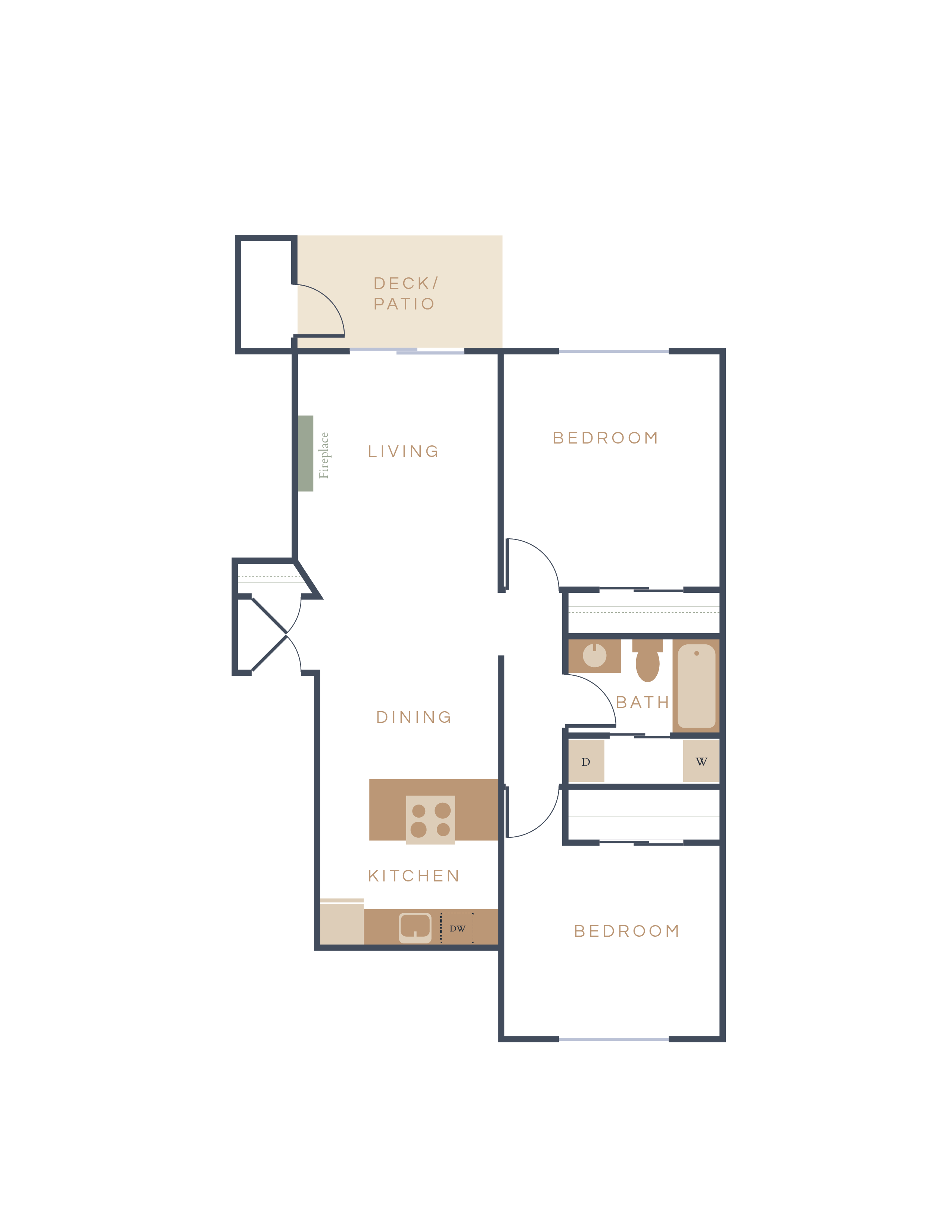 Floor plan for 2 beds, 1 bath, 850 sqft